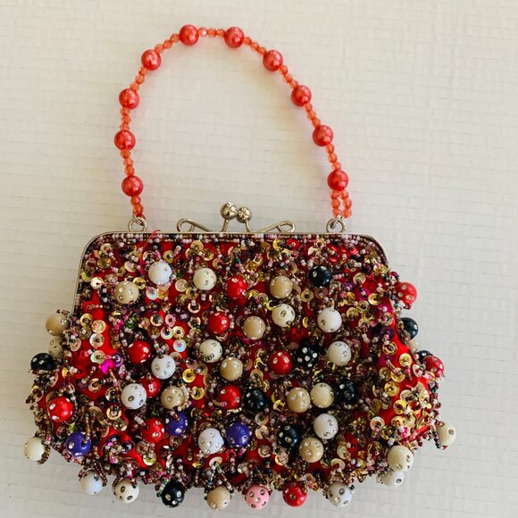 Unique Heavily Beaded Purse | Art to Wear | Rhinestone Detail Evening/Party Bag - Picture 2 of 11